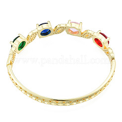 Браслет с плоским круглым цирконием и листом на петлях&nbsp;BJEW-N012-049