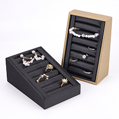 7-слотовый лоток для колец на палец из матовой искусственной кожи с деревянным покрытием&nbsp;RDIS-WH0006-25B