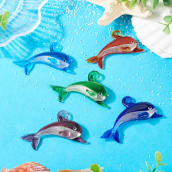 5 шт. 5-х цветные большие подвески ручной работы в технике лэмпворк&nbsp;LAMP-TA0001-68