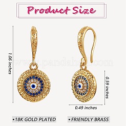 Кубический цирконий плоские круглые серьги с подвесками от сглаза&nbsp;EJEW-SW00011-03