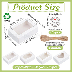 100 шт. 4 стиля подарочные коробки из крафт-бумаги и картона с видимым окном для ювелирных изделий&nbsp;CON-PH0003-34