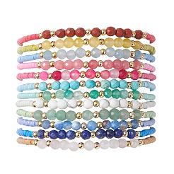 Браслет из стеклянного бисера и натуральных смешанных драгоценных камней для женщин (12 шт.)&nbsp;BJEW-MZ00311