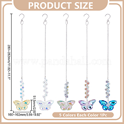 5 шт. подвеска из кварцевого кристалла в виде бабочки 5 цветов&nbsp;HJEW-AR0001-20