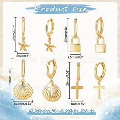 4 пара латунных серег-колец 4 стилей&nbsp;EJEW-AR0001-12