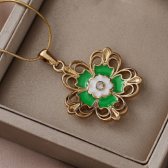 Женские кулоны-цветы из хирургической нержавеющей стали 316 с эмалью зеленого цвета&nbsp;AT0349
