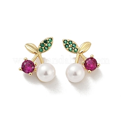 Серьги-гвоздики из вишневой латуни с микропаве из кубических цирконий&nbsp;EJEW-Z115-10G