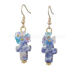 Серьги-подвески из натуральной голубой яшмы с пятнами&nbsp;EJEW-JE06859