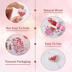 120 шт. 9 стиля бусины из натурального дерева с росписью ко Дню святого Валентина&nbsp;WOOD-KS0001-20