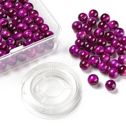 100 шт. 8 мм окрашенные и нагретые натуральные розовые круглые бусины тигрового глаза&nbsp;DIY-LS0002-66