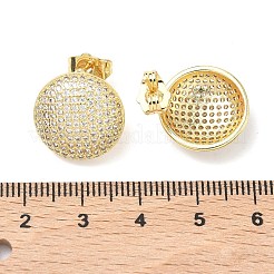 Плоские круглые серьги-гвоздики из латуни с микропаве и прозрачным фианитом&nbsp;EJEW-P336-04G