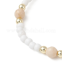 2 шт. браслет из натуральных окаменелостей и круглых стеклянных бусин&nbsp;BJEW-JB13308