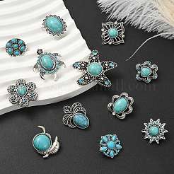 12 шт. 12 стиля кнопок из сплава со стразами и имитацией бирюзы из смолы&nbsp;BUTT-CJ0001-04