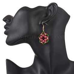 Серьги-подвески в виде цветка из стеклянных бусин на рождественскую тематику&nbsp;EJEW-TA00680