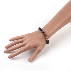 Эластичные браслеты из натурального тигрового глаза и натуральных черных агатовых (окрашенных) бусин&nbsp;BJEW-JB04005-01