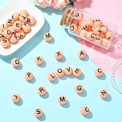 1 набор из 26 оранжевых круглых силиконовых бусин с буквами&nbsp;ST-CJ0041-009