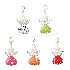 Подвеска в форме сердца ангела из акрила и стеклянного жемчуга&nbsp;HJEW-JM04212-01