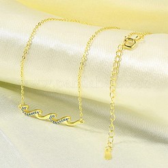 Латунный микропаве светло-голубой кубический цирконий волнообразный кулон кабельная цепь ожерелья для женщин&nbsp;NJEW-R005-01G