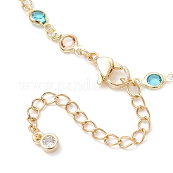 Браслеты на ногу из цветной плоской круглой цепочки с латунью и стеклом&nbsp;AJEW-AN00731