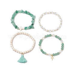 4шт 4 стиля браслеты из натуральных драгоценных камней с бусинами&nbsp;BJEW-JB11596