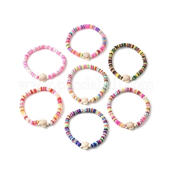7шт. 7-х цветные эластичные браслеты ручной работы из полимерной глины сливового цвета и синтетических бирюзовых бусин для женщин&nbsp;BJEW-JB11538