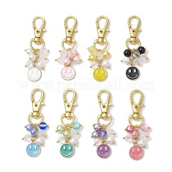 8 шт. 8 цвета плоские круглые подвески с улыбающимся лицом из сплава и эмали&nbsp;HJEW-JM03006