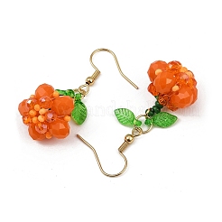 Тема Хэллоуина тыква ручной работы стеклянные бисерные подвесные серьги&nbsp;EJEW-MZ00480-02