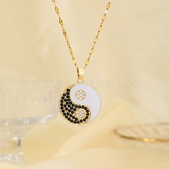 Элегантные латунные подвески с черными и белыми кубическими цирконами в стиле инь-ян&nbsp;KO6375-1