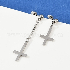 Христианские серьги-гвоздики с перевернутым крестом из нержавеющей стали 201&nbsp;LS-EJEW-P314-01C-P