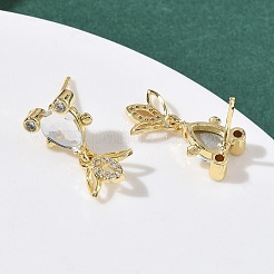Серьги-гвоздики в форме рыбок из латуни с микропаве из кубических цирконий&nbsp;EJEW-K320-01G-22