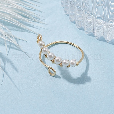 Открытое кольцо с натуральным культивированным пресноводным жемчугом&nbsp;RJEW-JR00633-1