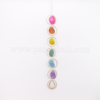 7 чакра радужная натуральная агатовая подвеска-ловец солнца&nbsp;HJEW-H065-09-1