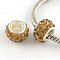 Polymer Clay Rhinestone European Large Hole Beads with Silver Color Plated Brass Cores, Rondelle, Lt.Col.Topaz, 11~12x7~7.5mm, Hole: 5mm