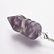 Natural Amethyst Pointed Dowsing Pendulums, with Brass Cross Chains, Bullet, Platinum, 36x14mm, Hole: 2mm, about: 8 inch(21.2cm)