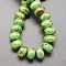Handmade Porcelain European Beads, Large Hole Beads, Pearlized, Rondelle, Light Green, 12x9mm, Hole: 4mm