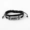 Adjustable Multi-strand Leather Cord Bracelets, with Alloy Findings & Hollow Tube Beads, Platinum, Black, 60mm(2-3/8 inch)