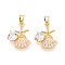 Brass Micro Pave Clear Cubic Zirconia Charms, Starfish with Shell Charms, with Enamel, Real 18K Gold Plated, Misty Rose, 15x12.5x3mm, Hole: 4x2mm
