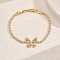 Elegant Brass Charm Bracelets, Brass Pave Clear Cubic Zirconia Tennis Bracelets for Women, Butterfly, Inner Diameter: 7-7/8 inch(20cm)
