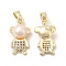 Brass Micro Pave Cubic Zirconia Pendants, with Pearl, Bear Charm, Real 14K Gold Plated, 17x9x5mm, Hole: 5x2.5mm