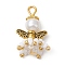 Handmade Nylon Wired Glass Beaded Pendants with Alloy Beads and Glass Pearl Beads, Angel, White, 23x14~16x13~15mm, Hole: 3.5x3mm