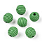 Painted Natural Wood Beehive European Beads, Large Hole Beads, Round, Medium Sea Green, 18x17mm, Hole: 4.5mm