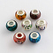 Rondelle Lampwork Large Hole European Beads, with Silver Color Plated Brass Cores, Mixed Color, 13~14x10~11mm, Hole: 5mm