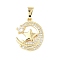 Brass Micro Pave Cubic Zirconia Pendants, Cadmium Free & Lead Free, Real 18K Gold Plated, Moon, 19x15x3mm, Hole: 2.5x6.5mm