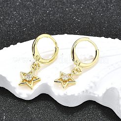 Серьги-кольца из латуни с прозрачным фианитом и прозрачным фианитом&nbsp;EJEW-H157-04G