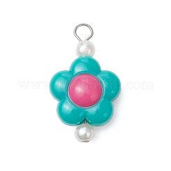 Двухцветные непрозрачные акриловые бусины с подвесками в виде штифтов с плоской головкой из нержавеющей стали 304&nbsp;PALLOY-JF03483-02