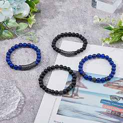 4шт. набор из 4-х браслетов из натурального лазурита и стеклянных бусин&nbsp;BJEW-FI0001-56