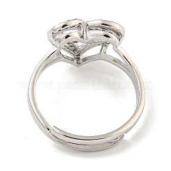 Регулируемые кольца из латуни с микро-паве в форме сердца и стойки для писем для женщин с прозрачным фианитом&nbsp;RJEW-I105-01P-W