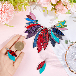 Ожерелье из сплава листьев с подвеской из искусственной кожи и серьга-гвоздик&nbsp;SJEW-CL0001-02