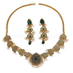 Ожерелье с подвеской из сплава в форме капли и пластика с жемчугом и стразами и серьга-гвоздик&nbsp;FS-WGB01EC-02