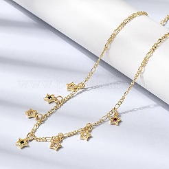 Латунные ожерелья с подвесками в форме звезды с микропаве и кубическим цирконием&nbsp;NJEW-B157-12G