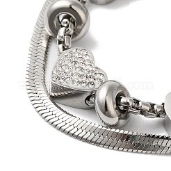 Многорядные браслеты из нержавеющей стали с кристаллами и стразами в форме сердца для женщин&nbsp;BJEW-G719-09P